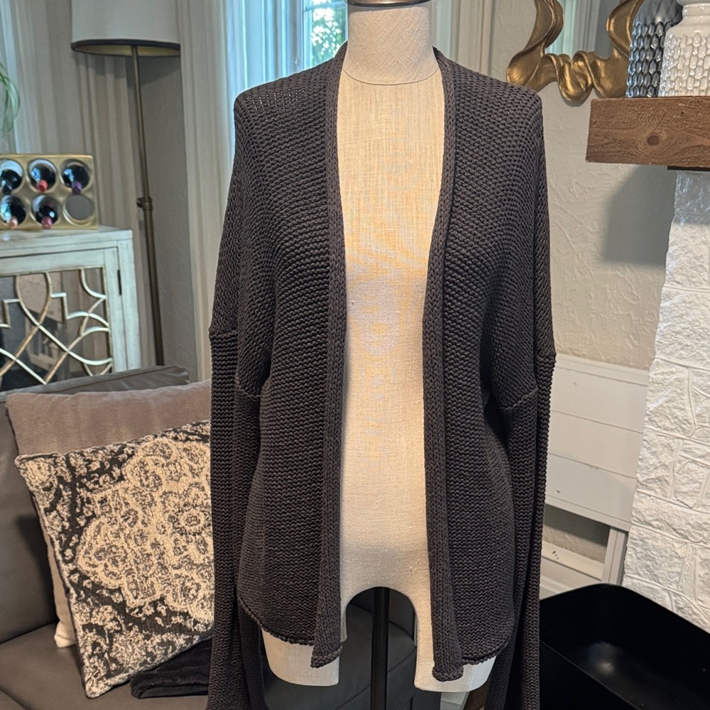 Velvet by Graham & Spencer Charcoal Open Front chunky knit Cardigan - sz xl